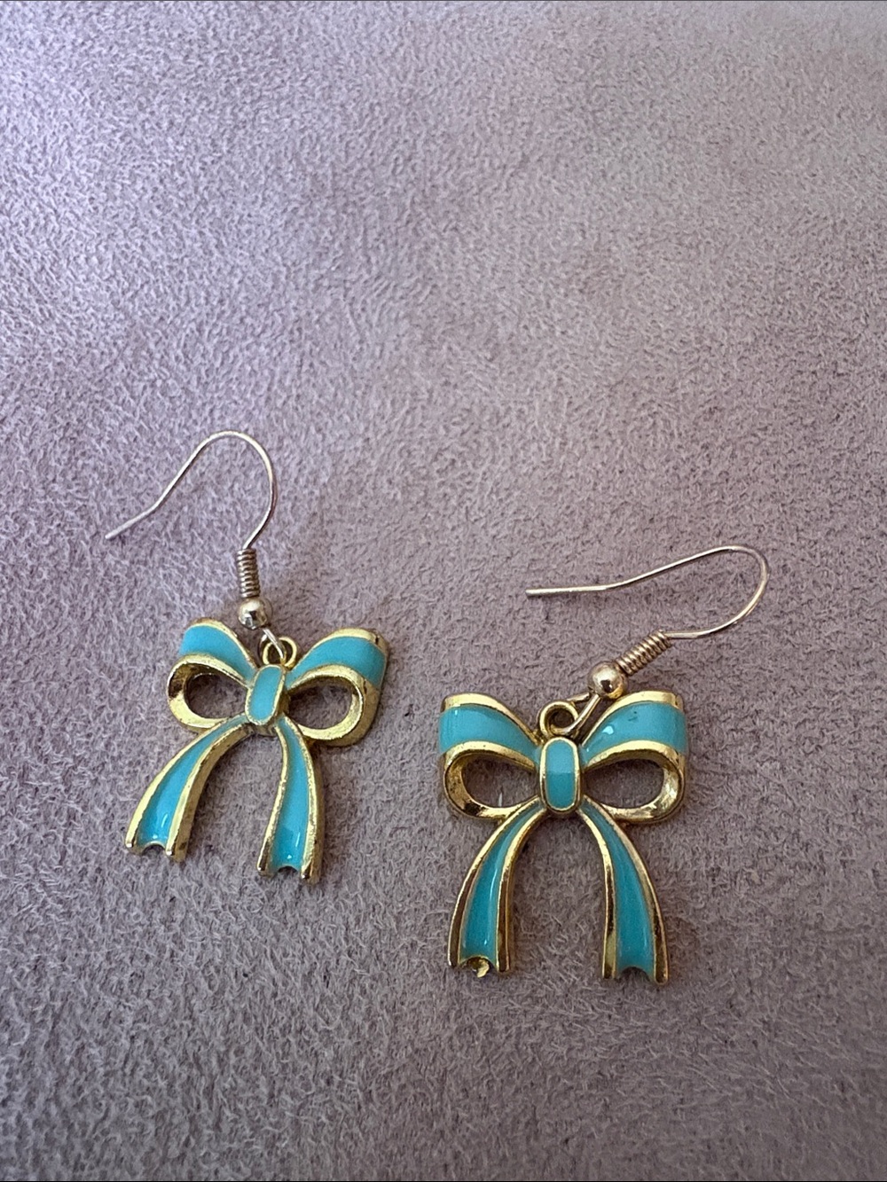 Gold-Tone Bow Drop Earrings with Turquoise Enamel